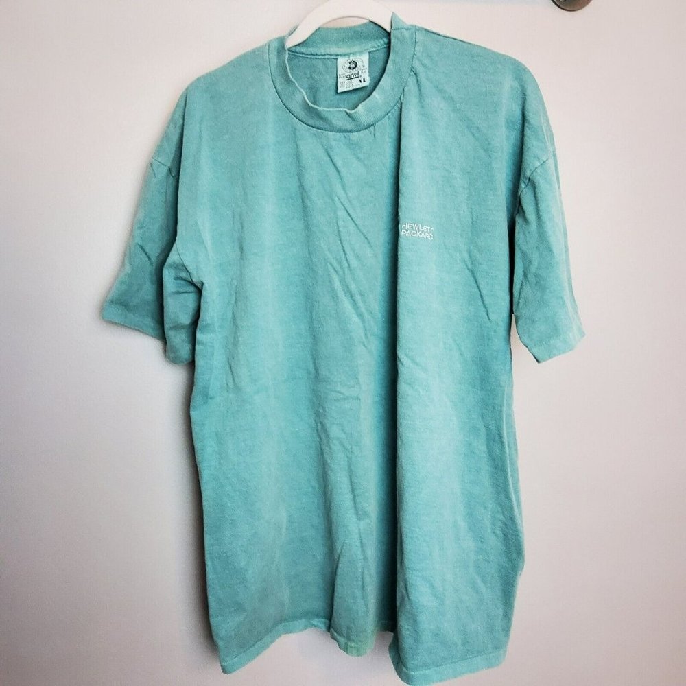 Vintage Anvil Hewlett-Packard x Staples Green Size XL Single Stitch Shirt